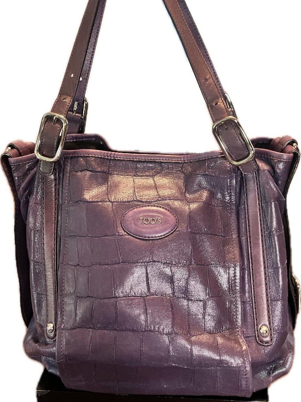 TOD'S Violet Leather Large Hobo Tote Bag Made in Italy